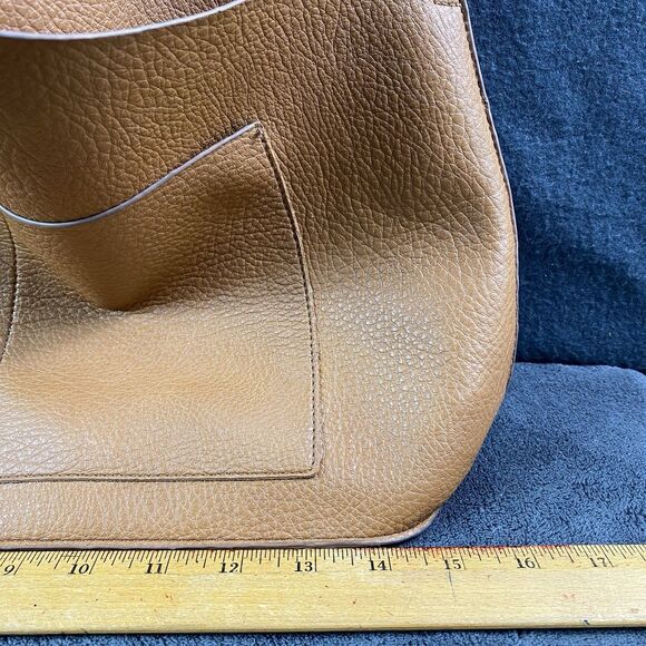 Brown Pebbled Vegan Leather Tote Bag Double Front Pocket Large Slouchy Hobo Purs - Picture 5 of 11